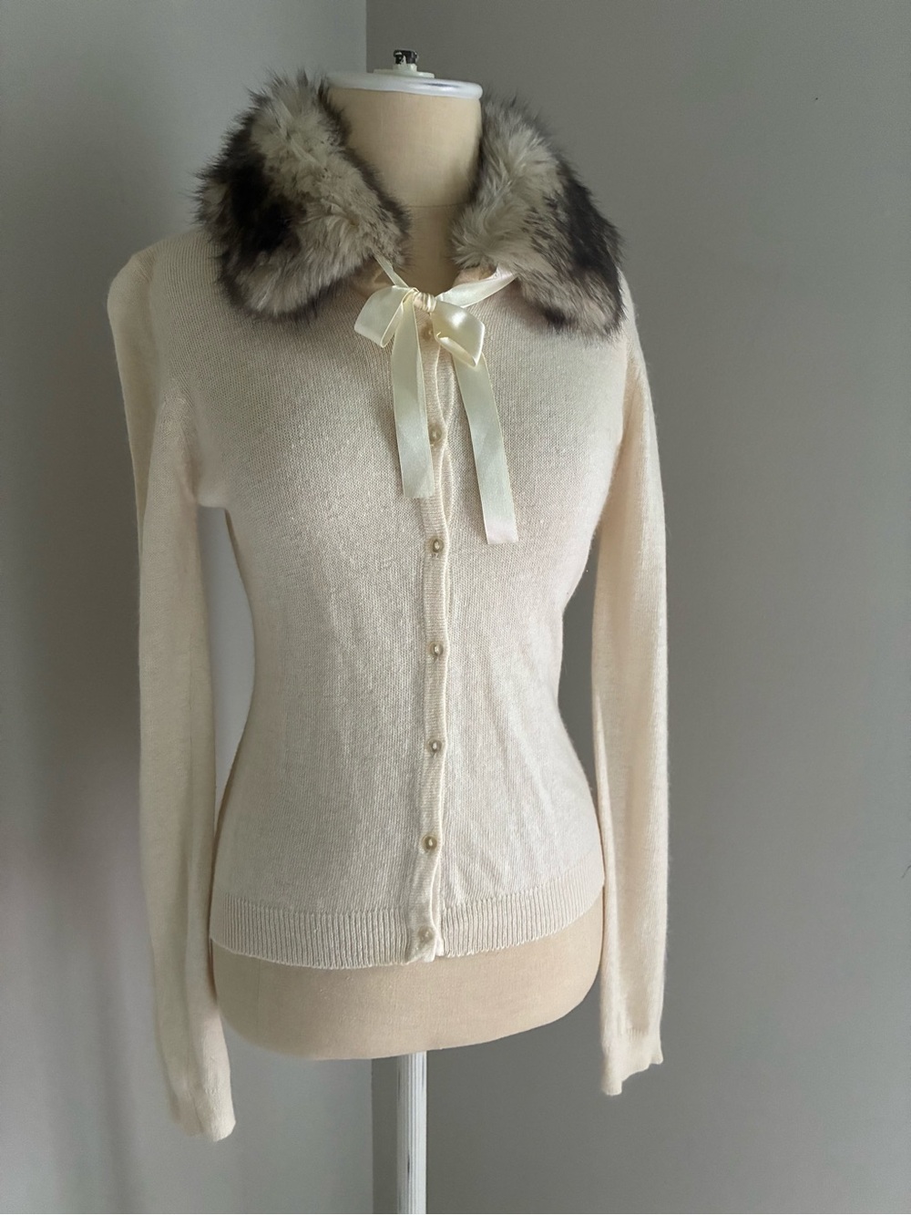 Y2K 90s Vintage Faux Fur Collar Cardigan Medium